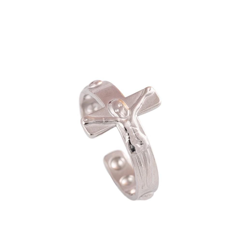 Adjustable Retro Gold-Plated Stainless Steel Cross Ring