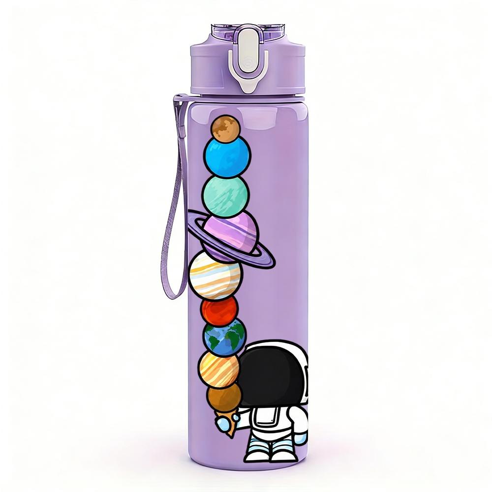 1PC Astronaut Stack Planet Rocket Layout 750ml Color Plastic Water Bottle Leakproof Flip Straw Lid For Sports Office Home Use