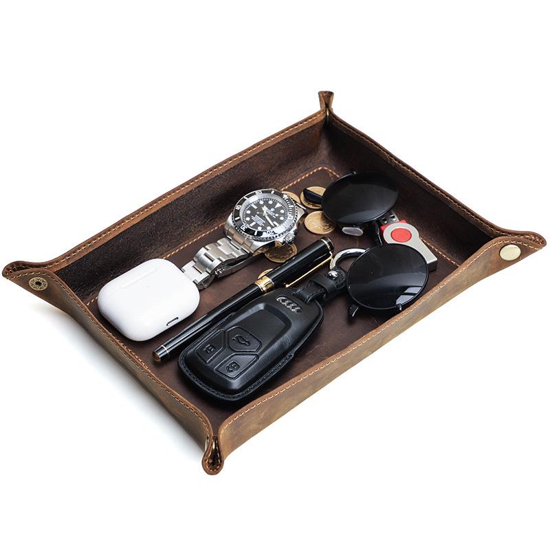 Handgefertigte Crazy Horse Leder Schale - Kreatives Rechteckiges Schreibtischornament und Kleinteile Aufbewahrungsbox.