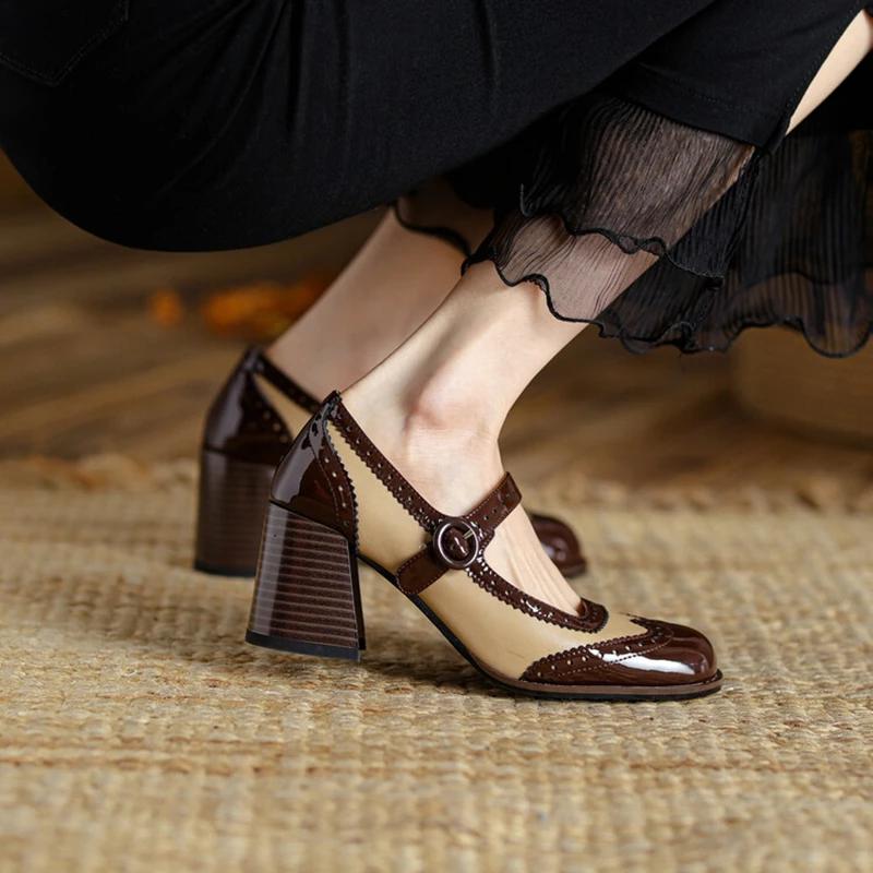 Fashion Spring/Fall Shoes Women Round Toe Chunky Heel Mary Janes Shoes Mixed Colors Women Pumps Patent Leather Shoes Classics High Heels