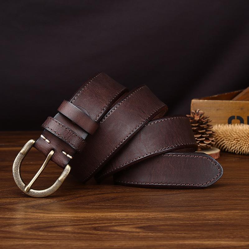 3.8Cm Wide New Retro And Old Matte Belt Men'S Genuine Leather American Pin Buckle First Layer Cowhide Jeans Belt
