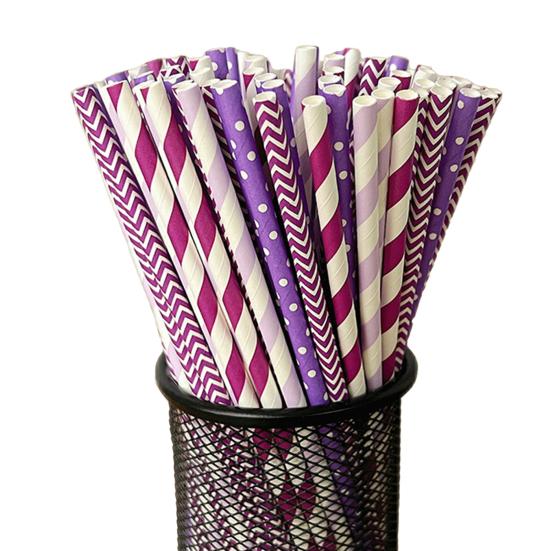 100Pcs Biodegradable Paper Straws Colorful Striped Print Food-Grade Safe Drinking Straws Party Supplies