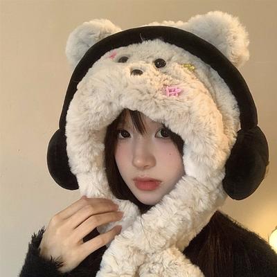 Lovely Panda Hat Warm Earflap Beanies Female Teens Winter Activity Ski Hat with Headphones Ear Protective Trapper Hat