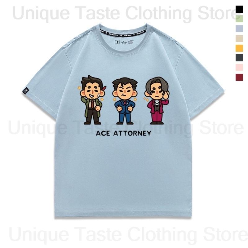 Ace Attorney T Shirt Phoenix Wright Miles Edgeworth Apollo Justice Cartoon Tshirt Unisex Women Summer Cotton Short Sleeve Tee Tops