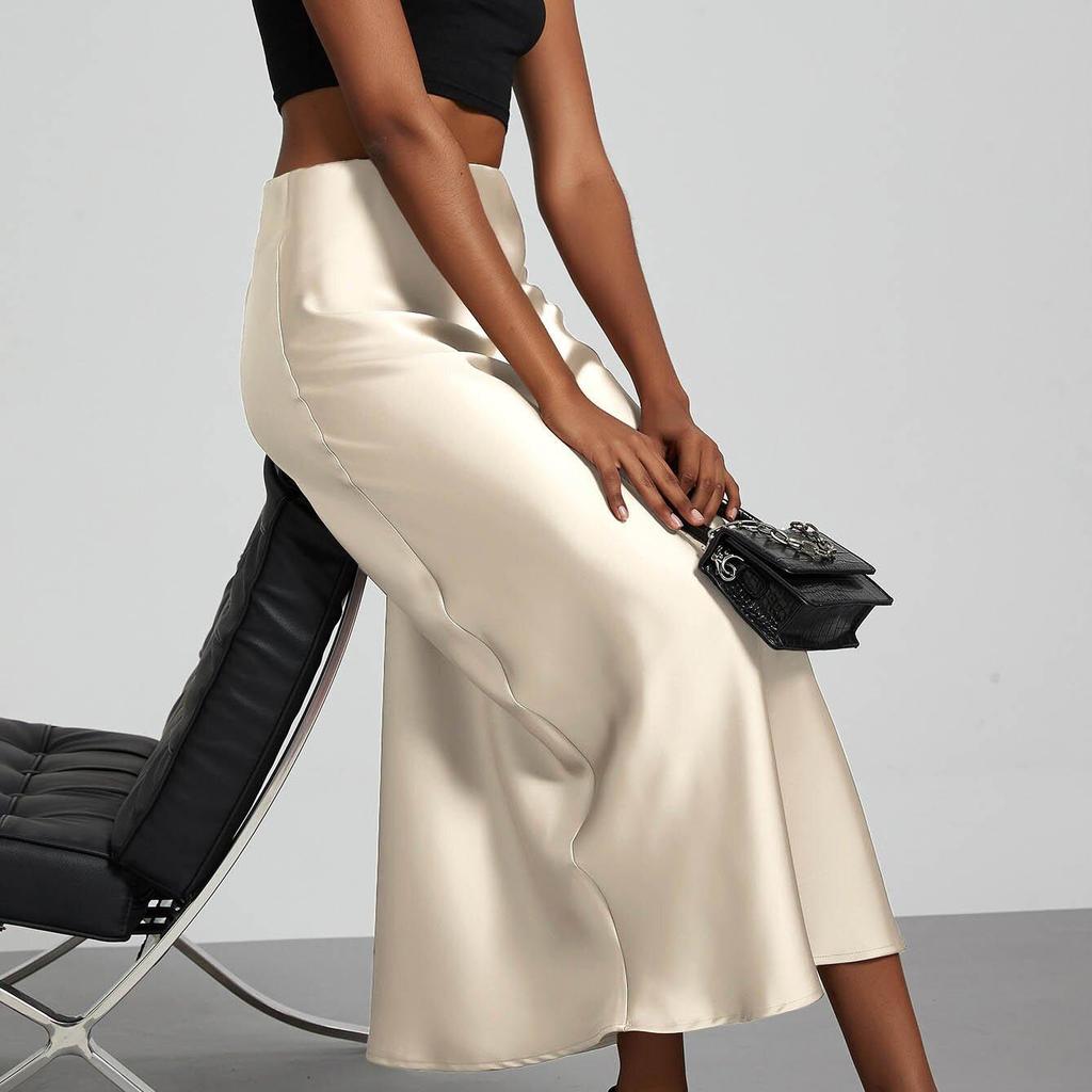 Fashion Satin Party Long Skirt High Waist Solid Color Casual Basic Women Skirts Fishtail Skirt Chic Summer Woman Clothing 2025