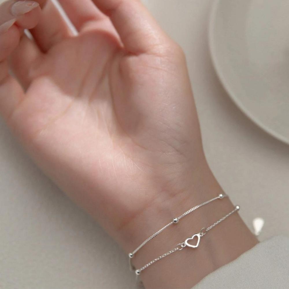 Love Heart Bracelets for Women Double Layer Matching Chain Bracelet Jewelry Gift