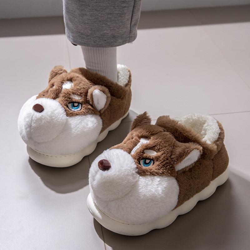 Winter Cartoon Husky Cotton Slippers With Plush Material For Home Comfort