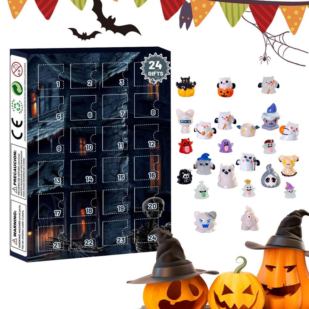 

Календарь обратного отсчета Хэллоуина 24 дня Адвент-календарь Хэллоуина Фигурки ужасов Смоляные фигурки Домашние украшения для стола Девочки 18x26x3cm
