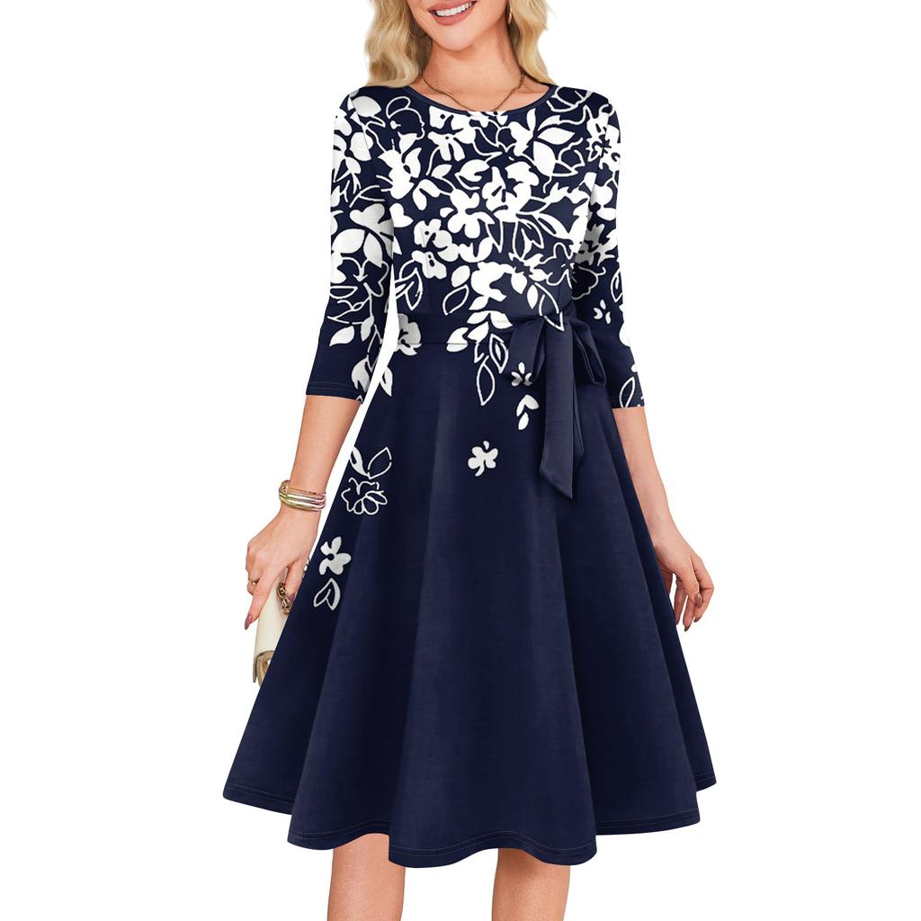 Dámské koktejlové šaty 3/4 rukáv Vintage šaty pro svatebního hosta