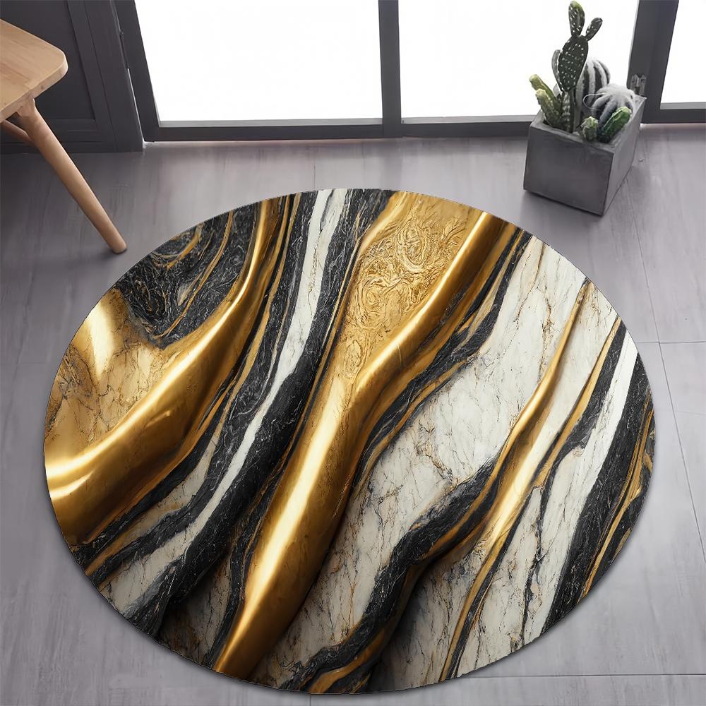 New Style Luxurious Marble Colour White Gold Round Carpet Rug for Bedroom Living Room Decoration,pet Decor Floor Mat