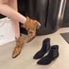 Fashion Fashion Retro Women's Leopard Designed Casual Short Boots 2025 Autumn Pointed Head Comfortable Versatile Coarse Heel Ankle Boots