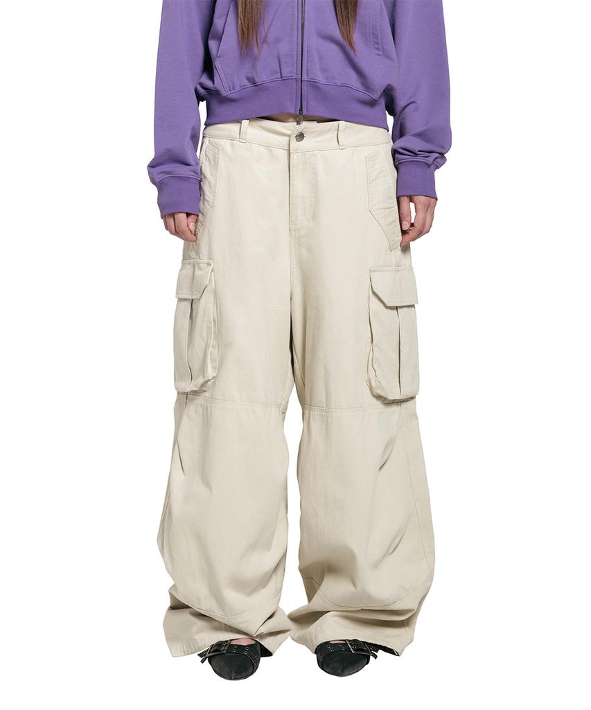 Lotaib Washed Cargo Cotton Pants - Ivory