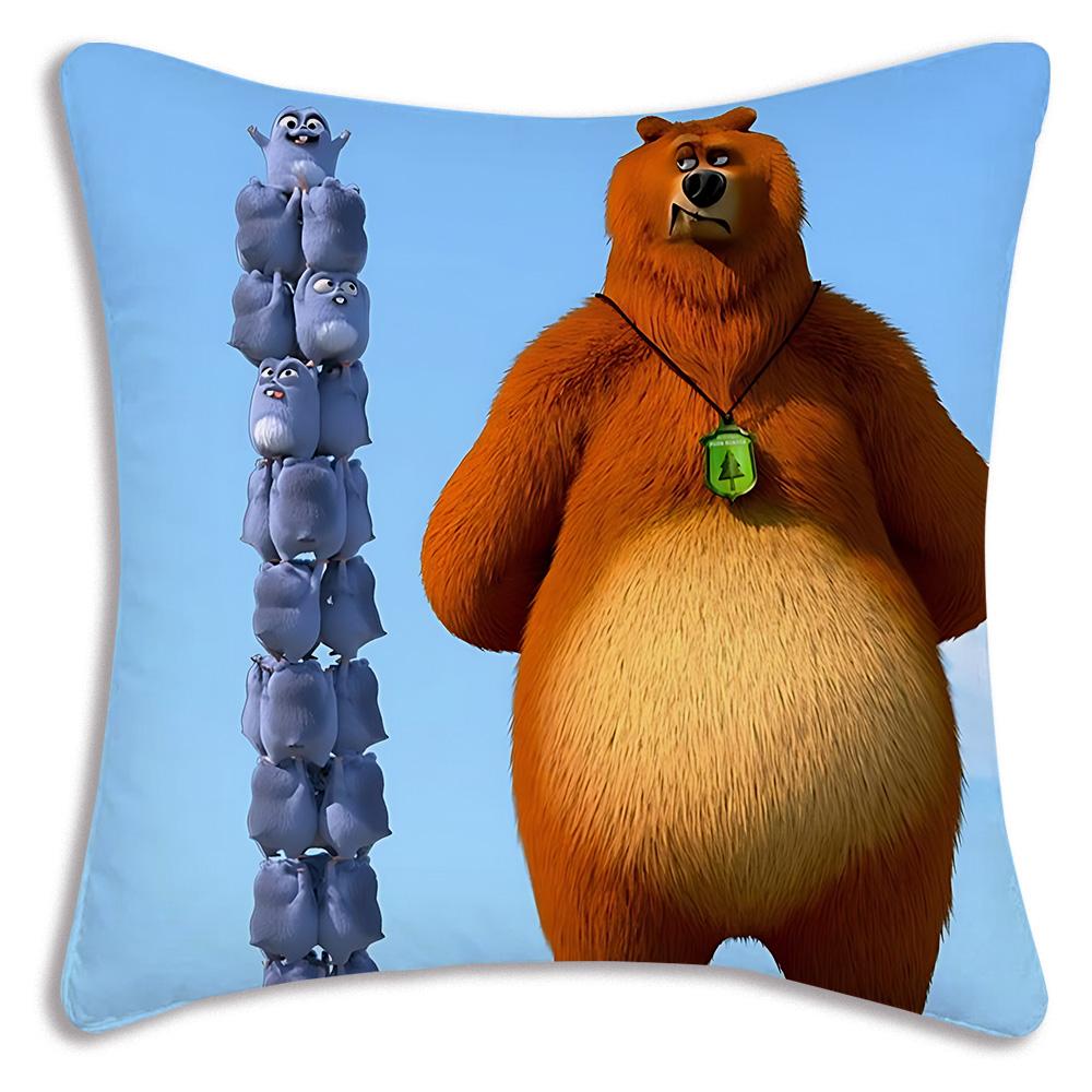 Federe Cuscino Orso Grizzly e Lemming Cartoni Animati Divano Decorativo Casa Stampa Fronte-Retro Peluche Corto Cuscino Carino