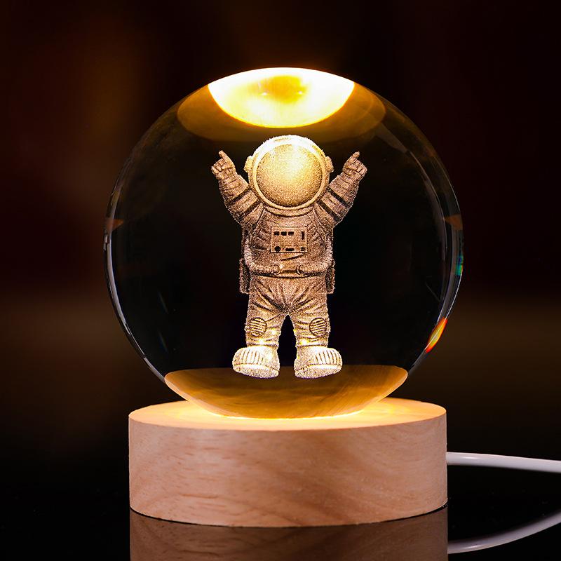 3D Starry Sky Crystal Ball Night Light with Solid Wood Base - Luminous Desktop Ornament & Birthday Gift