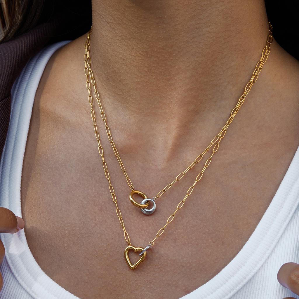 Gold and silver color matching 18K gold love double ring DIY ring buckle pendant necklace