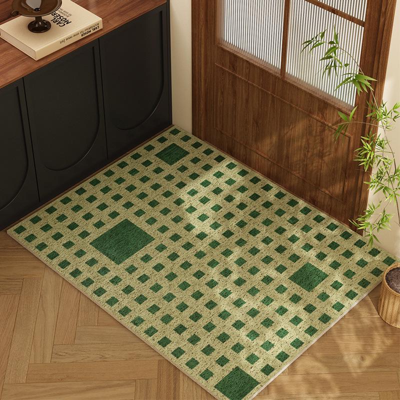 French Vintage Green Silk Doormat: Dirt & Wear-Resistant, Non-Slip Entrance Rug for Indoor/Outdoor Use