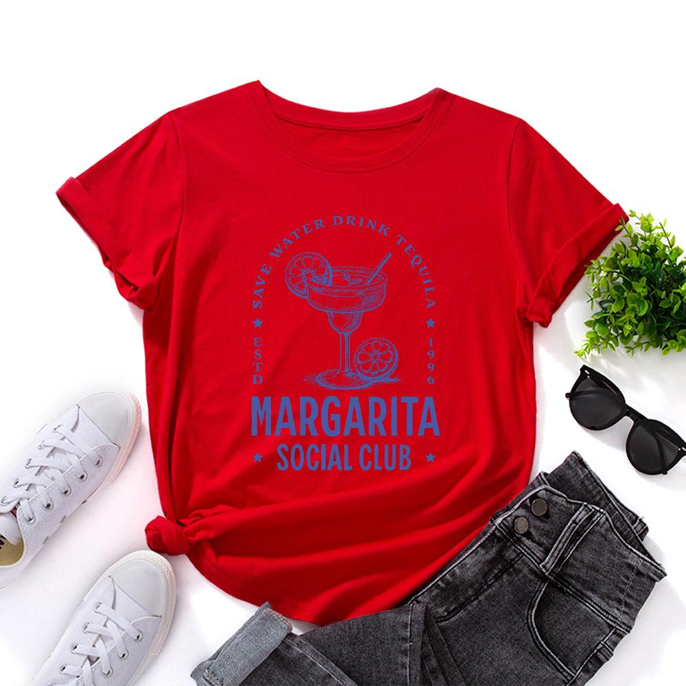Social Club Cotton T-Shirt Short Sleeve Round Neck Women 2d Print Tops