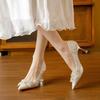 French not tired feet pointed single shoes women's 2026 rhinestone flower buds engagement bride bridesmaid wedding shoes stiletto high heels single