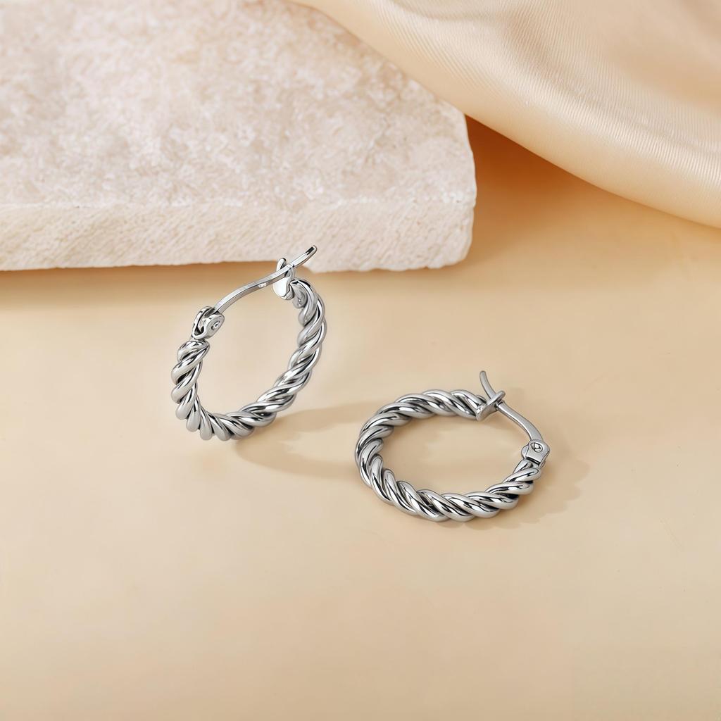 2025 Trendy European & American Titanium Steel Large Hoop Earrings - Simple Design, Round Wire Ear Studs