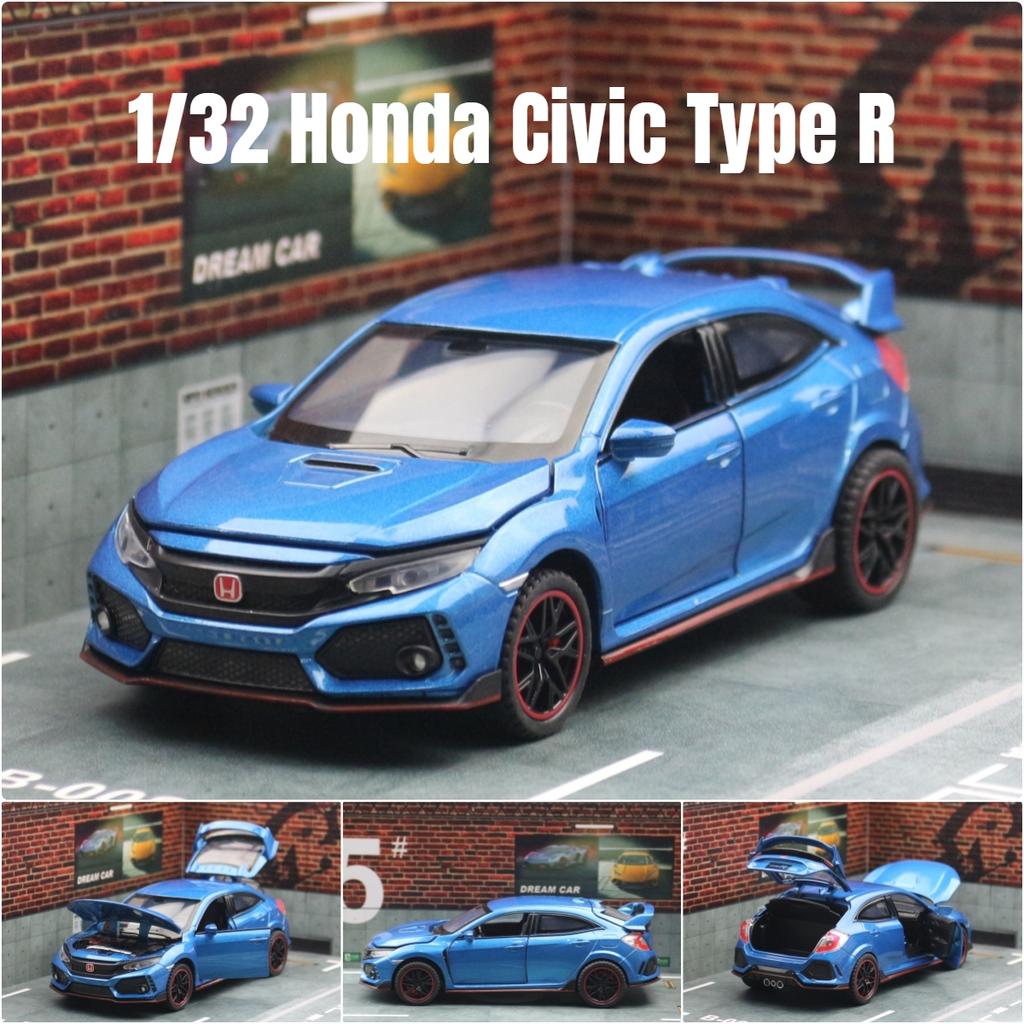 Maßstab 1/32 Honda Civic Type R Spielzeugauto für Kinder Diecast Miniaturmodell Rückzugsantrieb Türen zu öffnen Sound Licht Sammlung Geschenk Jungen