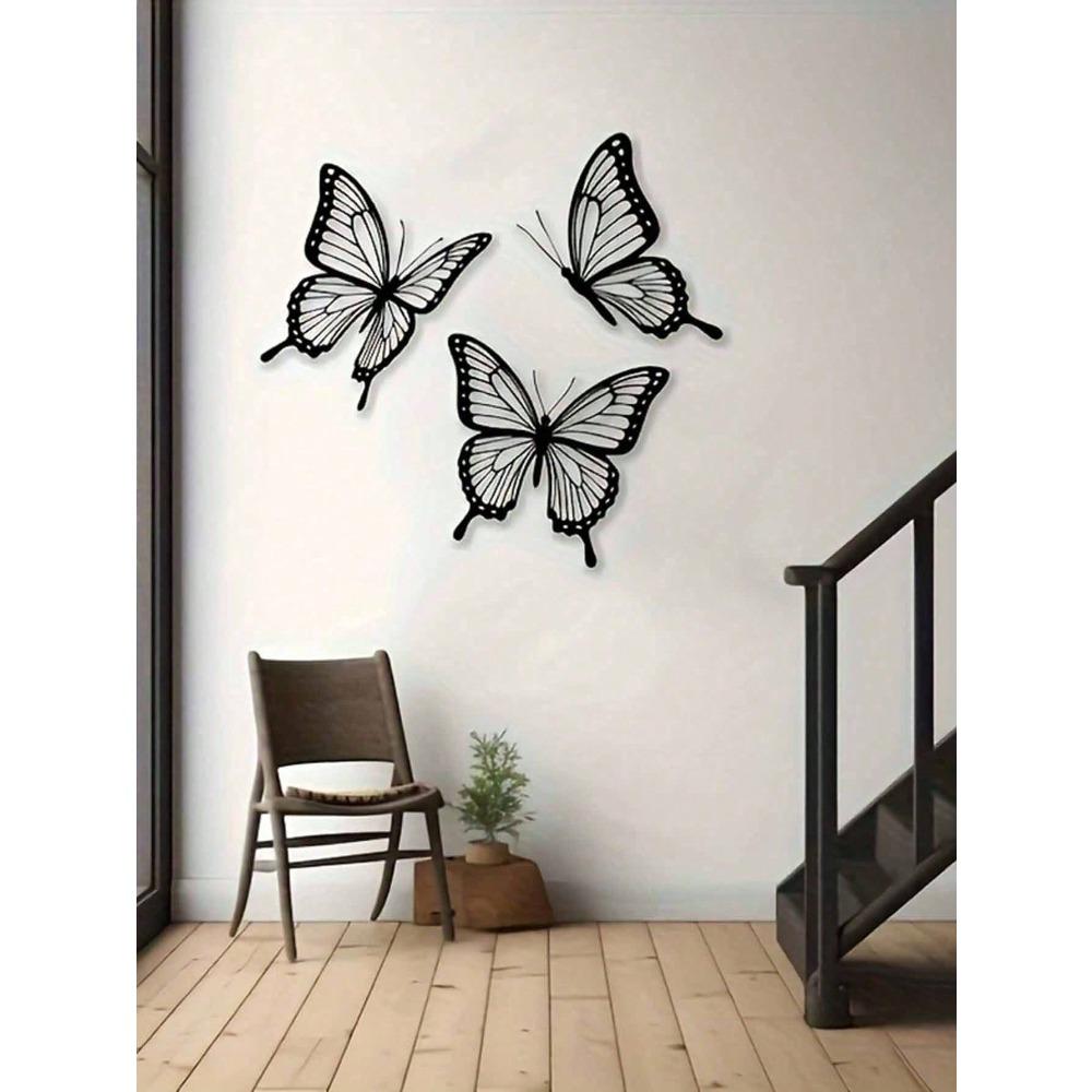 3 Stück Vintage Eisen Schmetterling Wanddeko, 3D Horizontal Hängend für Innen/Außen, Hochzeit & Feiertag