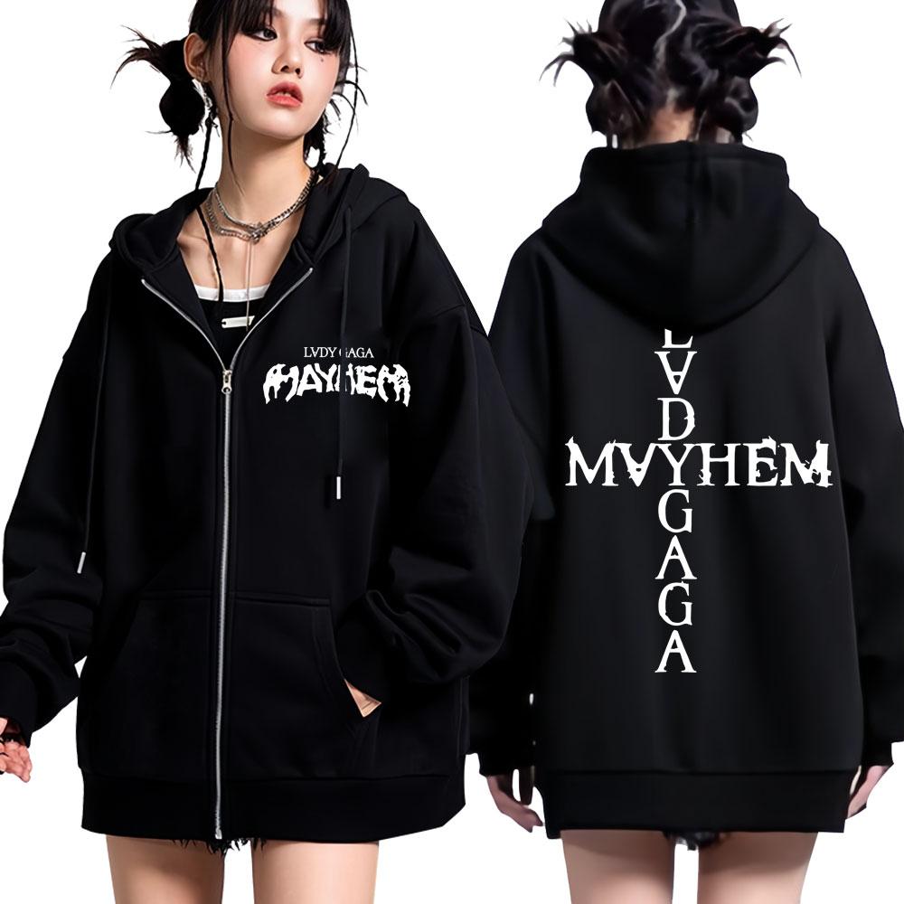 Lady Gaga Mayhem New Album Zipper Hoodies Men Women Fashion Hip Hop Zip Ip Sweatshirt Oversized Fleece Y2k Jackets Streetwear