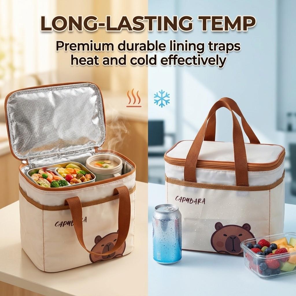 Cute Thermal Lunch Box Bag For Students Portable Large Capacity Insulated Food Container Storage Bag Waterproof Oxford Handbag