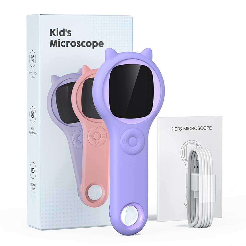 Portable Microscope Camera 500X Handheld Digital Microscope 2 Inch IPS Screen Magnifying Glass Kids Outdoor Biological Equipment