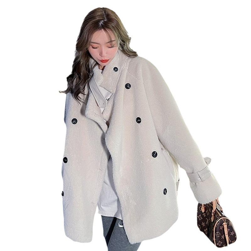 Fur Integrated Imitation Fur Coat Women's Medium and Long Loose Fashion Double-breasted Plush Thick Coat