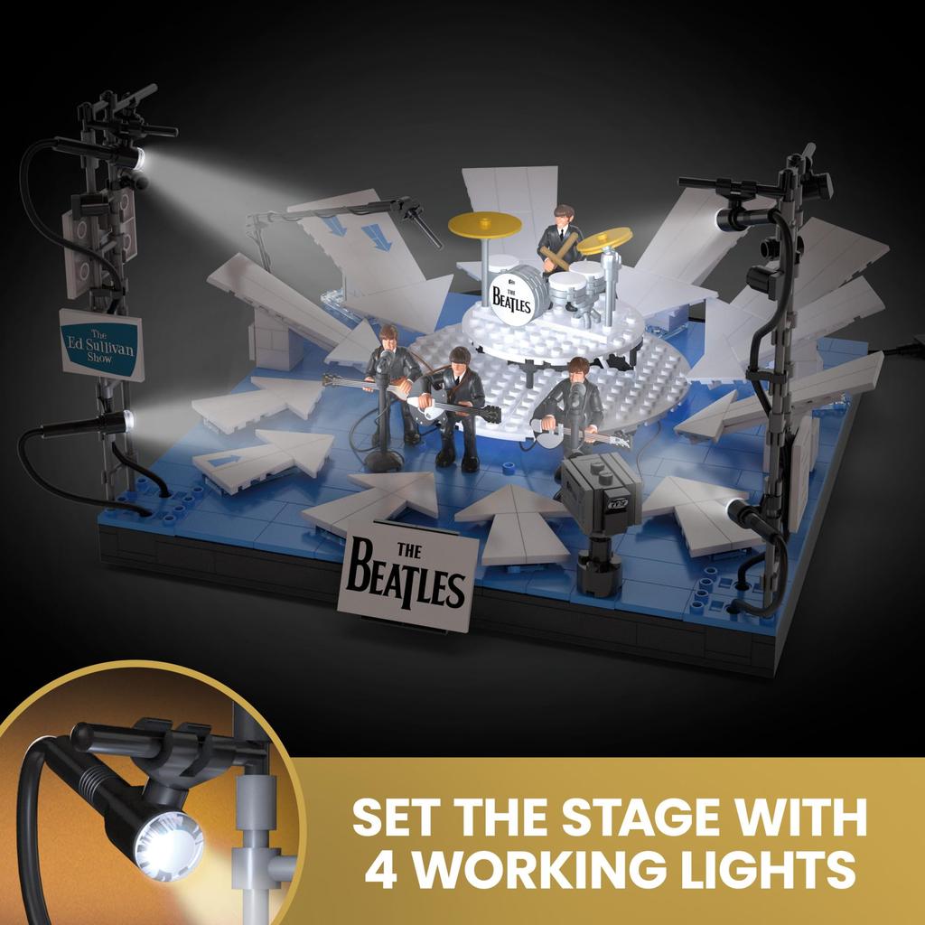 Mega The Beatles Collectible Building Toy, 681 Piece, with 4 Poseable Band Member Figures and LED Lights, Collectible Build & Display Set