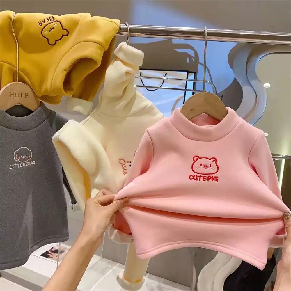 Warm Cozy Children Fleece Lined Base Layer Animal Sweatshirt Autumn Winter Girls Cute Outerwear Clothes