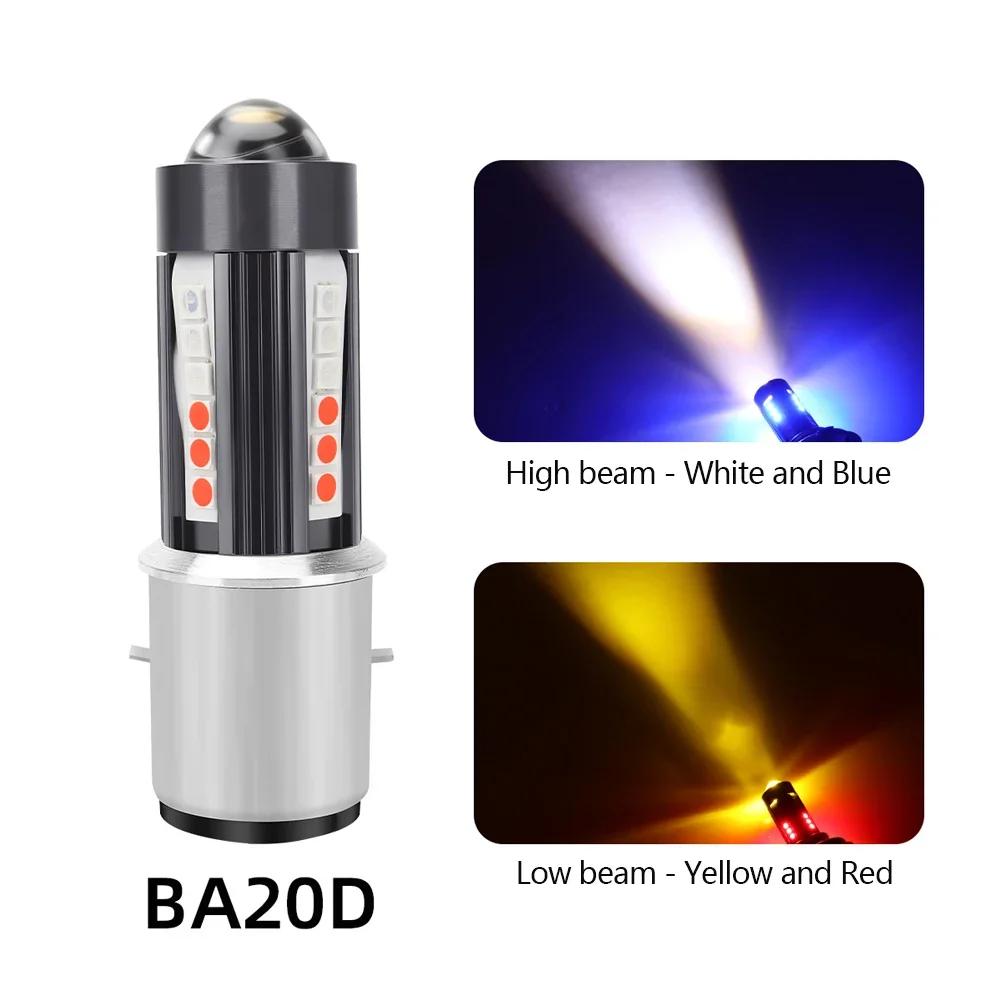 Universal LED Motorcycle Headlight H4 H6 BA20D P15D Four Colors Projector Lens Bulb DRL Driving Front Lamp