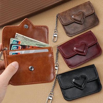 New Fashion Harajuku PU Leather Heart Buckle Wallet Keychain Mini Bag Multi-card Anti-magnetic Card Holder Travel Cash Coin Bags