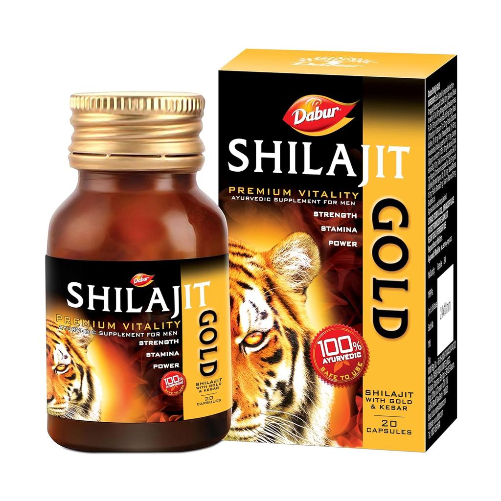 Dabur Shilajit Gold 20 Capsules | Ayurvedic Supplement for Men | Boosts Strength, Stamina & Vitality | Natural Energy & Performance Enhancer