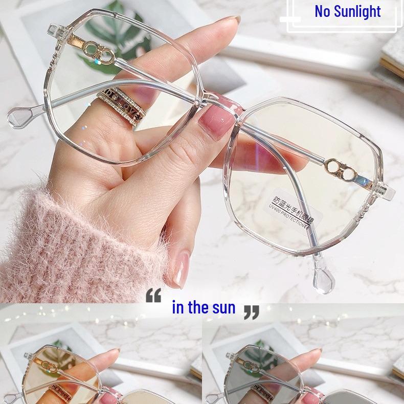 Ultra-Light Photochromic Korean-Style Blue Light Blocking Glasses with Large Frames