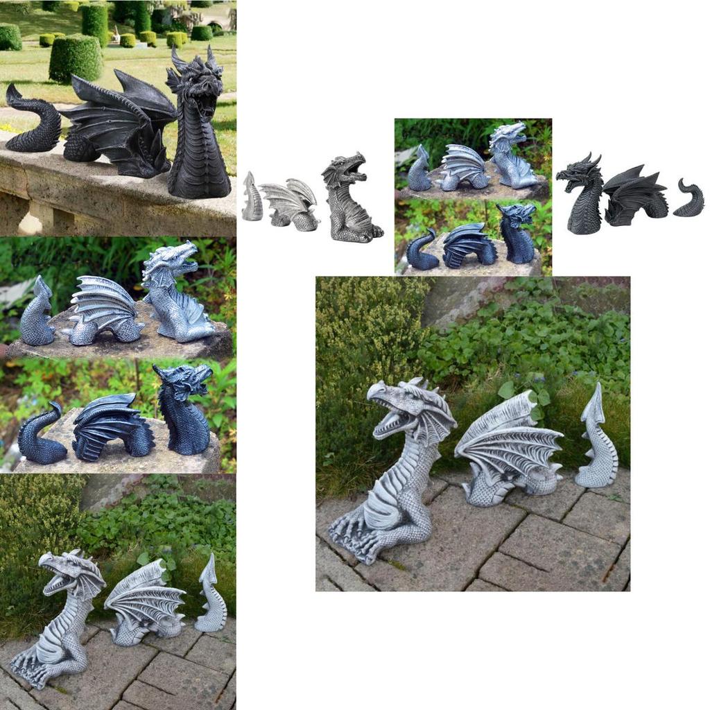 Elegant Black And Silver Three-section Dragon Sculpture Perfect For Garden Art Displays