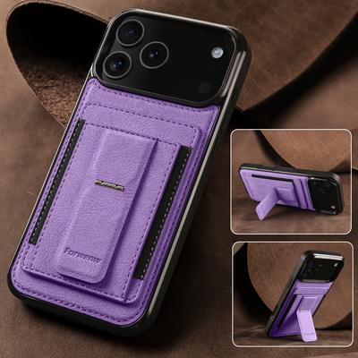 Business Magnetic Cards Solt Leather Phone Case for iPhone 17 Pro Max 16 15 Plus 14 13 12 11 Pro Max Mini 16E Bracket Cover