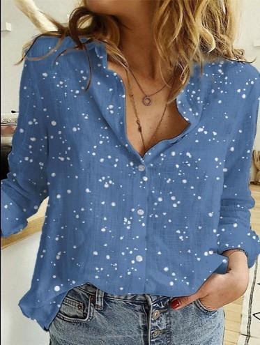 

Women s Casual Loose Fit Long Sleeve Shirt Button Down Blouse with Sleeve Cuffs Printed Pattern Comfortable Lightweight XXL синий