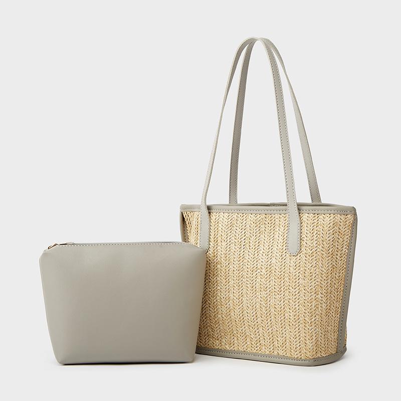 Women's handbag summer new fashion shoulder bag straw child and mother bag casual tote bag women's bag bucket bag