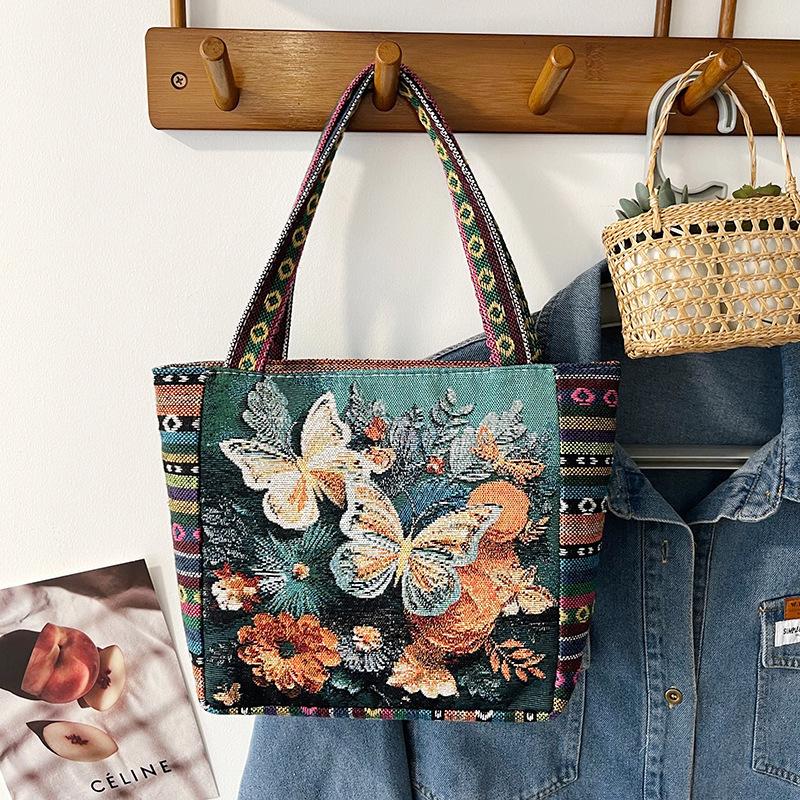 Handbag bag women go out canvas bag large capacity flower bird pattern handbag women's ethnic style handbag