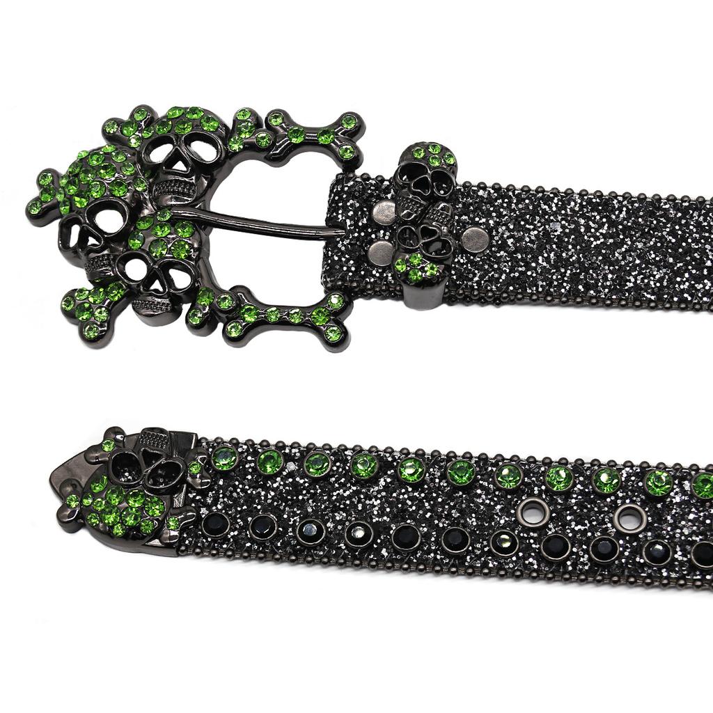 Black and Green Hip-hop European and American Big Skull Belt Personality Trendy Men Jeans Versatile Belt High-end