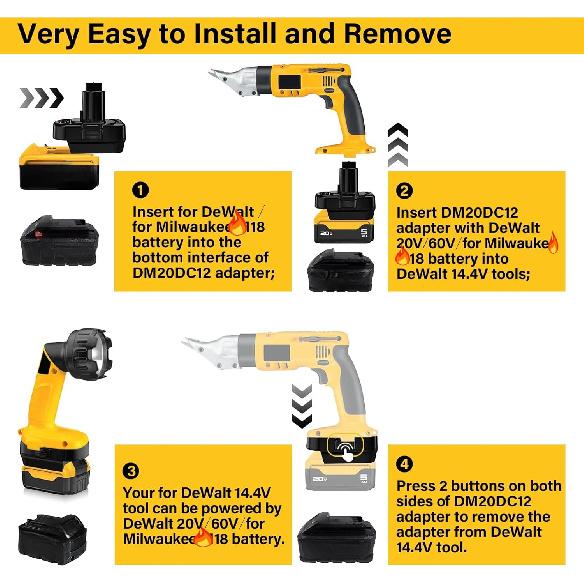Battery Adapter for Dewalt 20v Convert To for Dewalt 12V-14.4V Ni-MH Battery, Convert for Dewalt 20v Battery To 12V-14.4 Ni-MH Battery Tools(Only