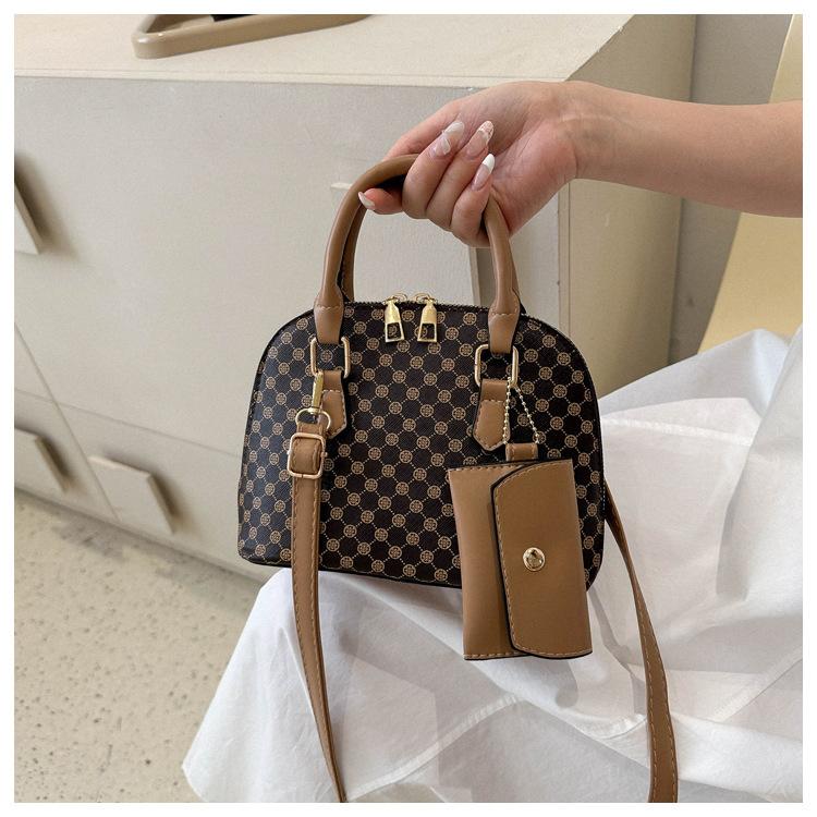 Luxury Shell Bag Fashion Women's Handbag Simple Style Shoulder Bag Plaid Print Crossbody Bag Shell Shape Wallet Card Bag