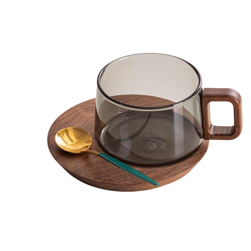 Europeisk Stil Glas Kaffekopp Fat Genomskinlig Glasmugg Utsökt Eftermiddag Kamelia Te Kaffemugg Hem Frukost Mjölkkopp