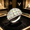 Elegant Natural big Opal Ring for Women Girls October Birthstone Colorful 925 sterling Silver Jewelry Light Luxury Gift