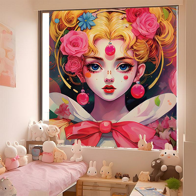 Anime Girl Tapestry Wall Hanging Pink Rainbow Kawaii Manga Cute Aesthetic Cartoon Wall Art Bedroom Dorm Room Decor