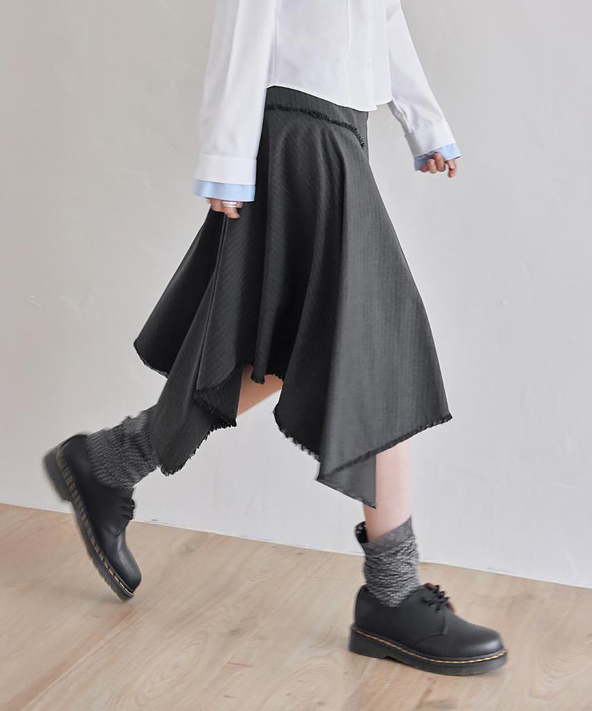 Leondeondada Archive Stripe Trim Midi Skirt, Charcoal
