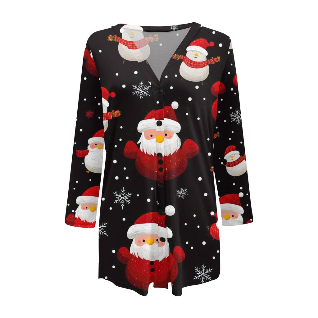 Long Sleeve Women Retro Printed Top Lightweight Basic Loose Jacket Cardigan Casual Shirts Christmas
