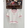 European Style Pink Ruffle Hem Knit Short Sleeve Casual Fashion Top