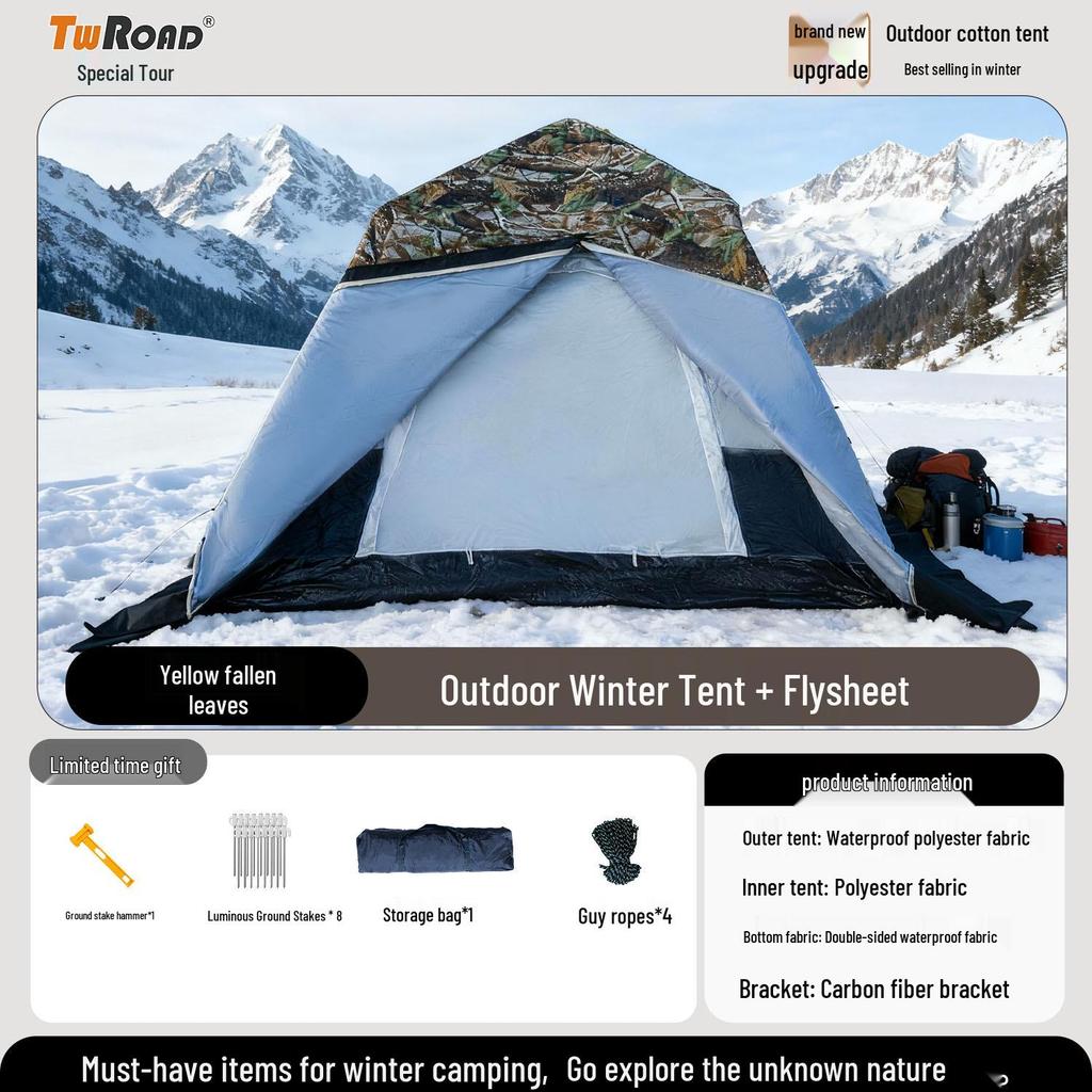 Four-Season Double-Layer Waterproof Tent with Quick-Open Design, Two Doors, Windows, and Ventilation for Camping.